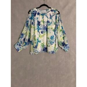Calvin Klein Women's Large Floral Chiffon Cold Shoulder Long Sleeve Top NEW